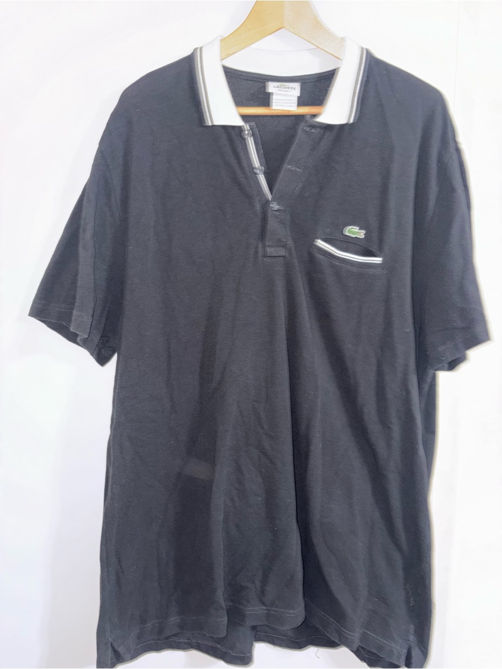 Lacoste Size 8 3XL Black White Polo Shirt Logo Short Sleeve